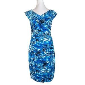 🆕 London Times Bandeau Dress Womens Size 4 Tropical Stretch Form Fitted NWT
